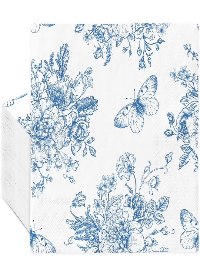 JarThenaAMCS مناديل ورقية زرقاء مزخرفة بالزهور من JarThenaAMCS، ٥٠ قطعة، بتصميم فراشة وزهرة، مثالية للغداء والعشاء والحلويات، مناسبة لحفلات الربيع والصيف، وحفلات الزفاف، وحفلات استقبال المولود، وأعياد الميلاد، وحفلات الشاي في الحدائق. - Image 1